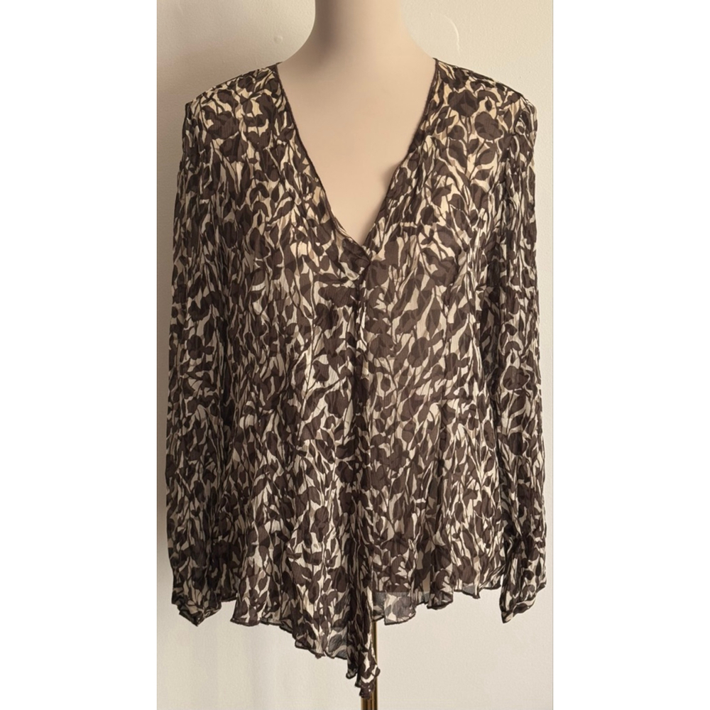Women's J.Jill Blouse MP Brown Beige Leaf Print